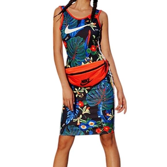 Nike Hyper Femme Tank Dress Womens S Blue Floral Tropical Soft Stretch Swoosh - Picture 1 of 16